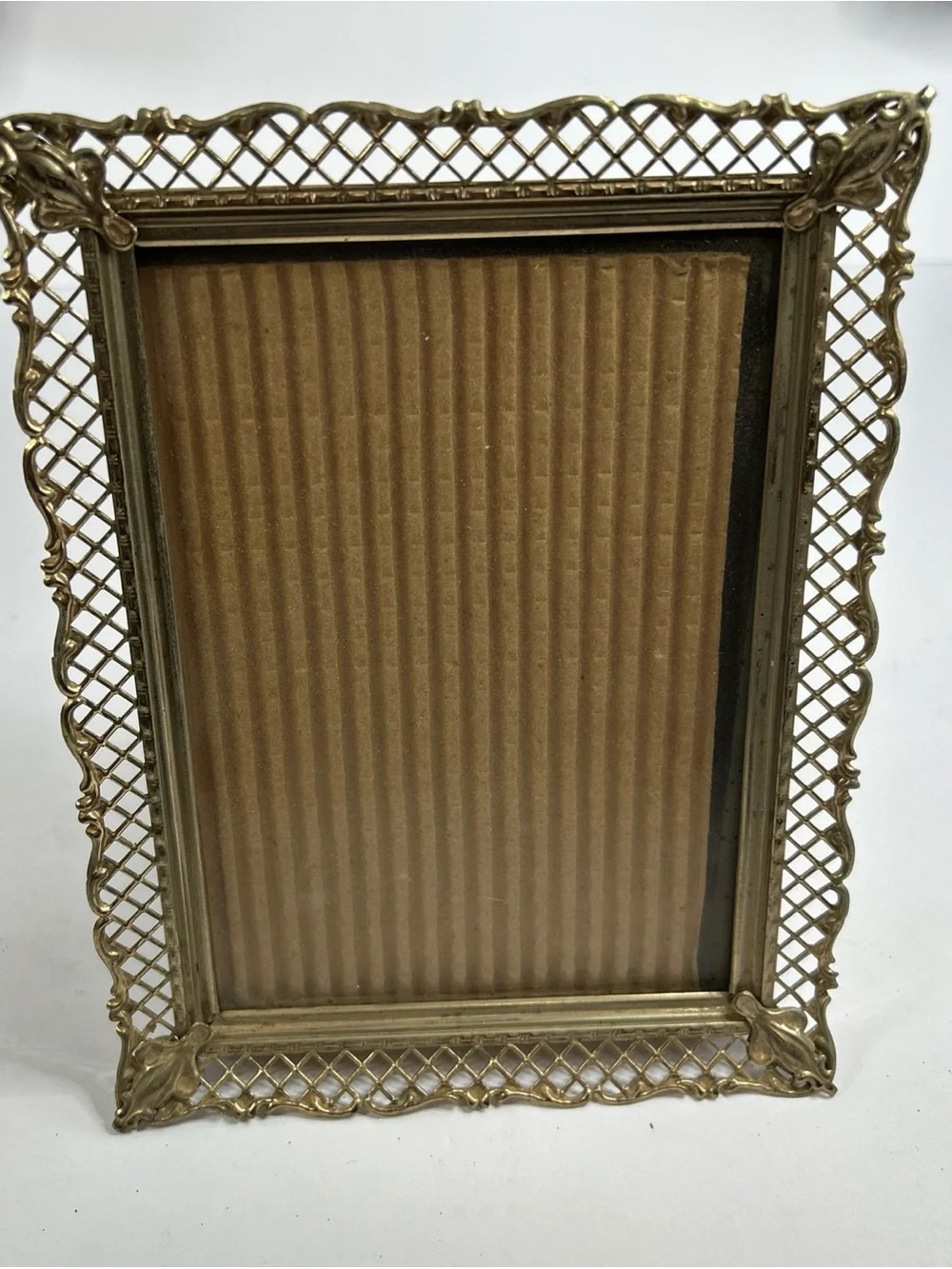 Vintage brass 5” x 7” picture frame MCM filigree gold tone